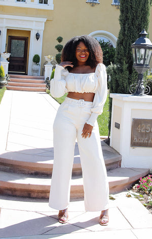 So Classy | Cream Crop Top & Pant Set