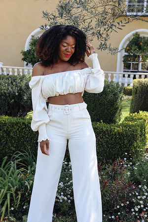 So Classy | Cream Crop Top & Pant Set