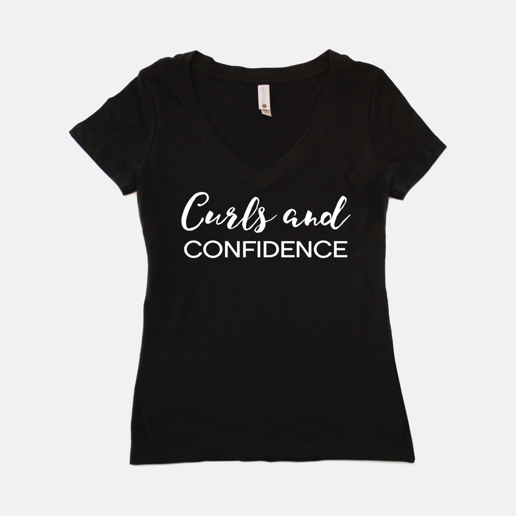 Curls and Confidence V-Neck Tee (Black)