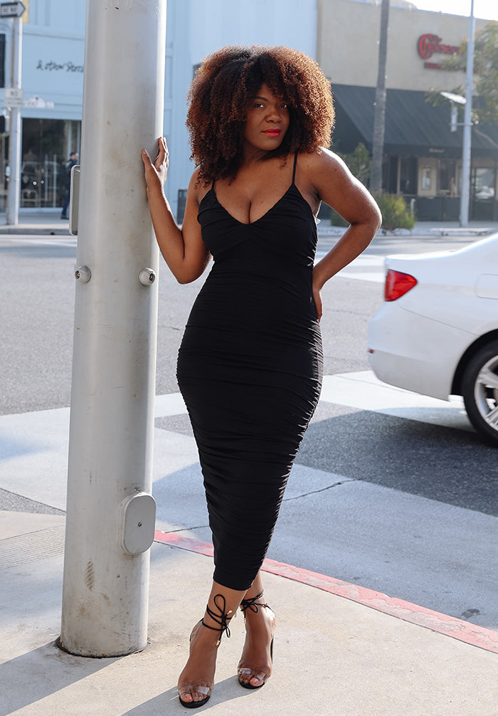 Black Out | Ruched Bodycon Dress